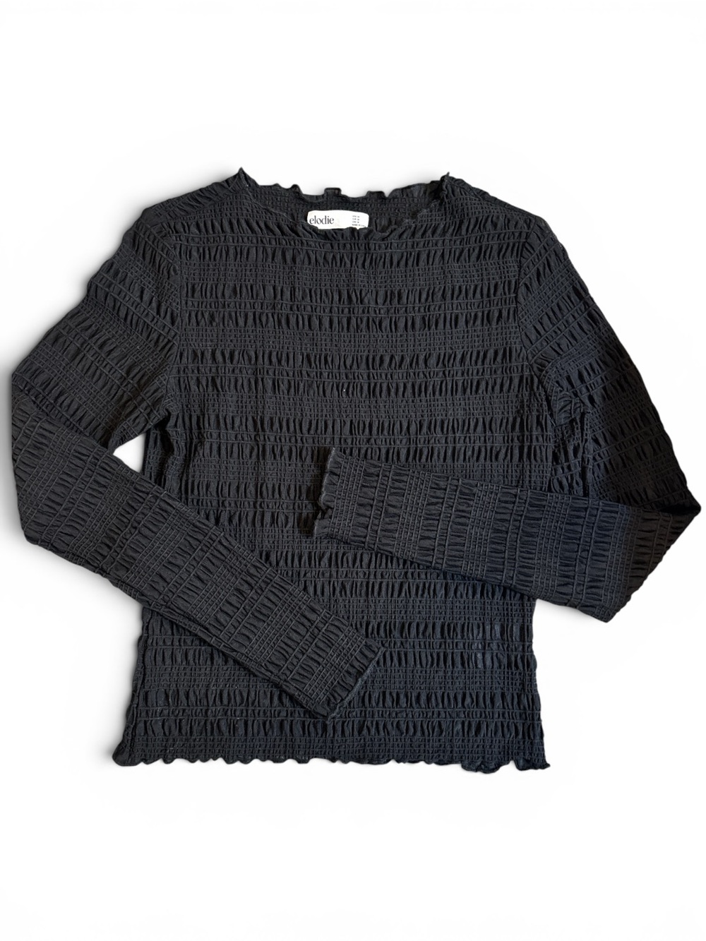 Elodie Black Smocked Long-Sleeve Top
